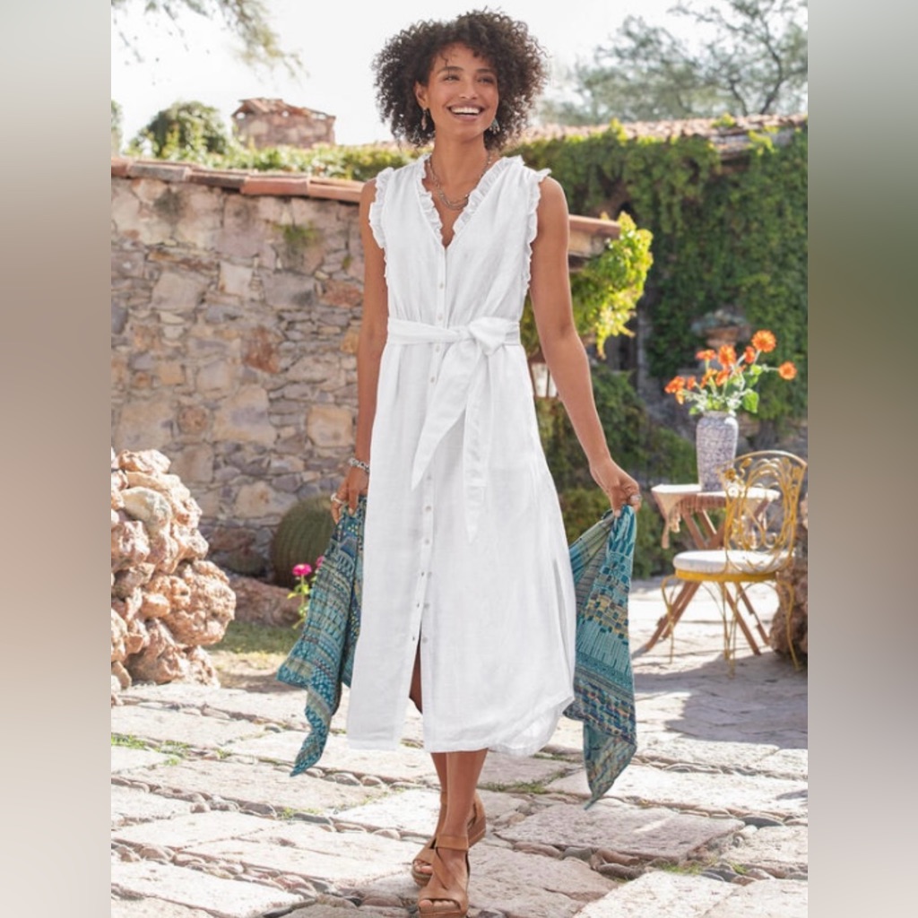 Hp! Sundance Linen Dress In White. Size Xl. Nwt!